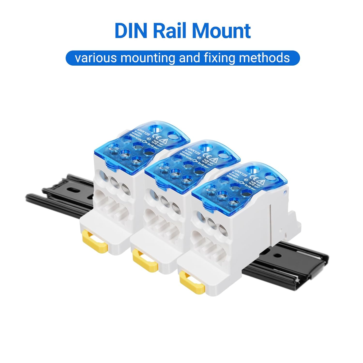 FUNFANG 1 Pack 6 Positions Screw Terminal Strip Blocks with Cover Junction Box Branch Box Din Rail Terminal Block Wire Box Cabinet Wire Splitter Connector UKK125A - Ukk160A image number 3