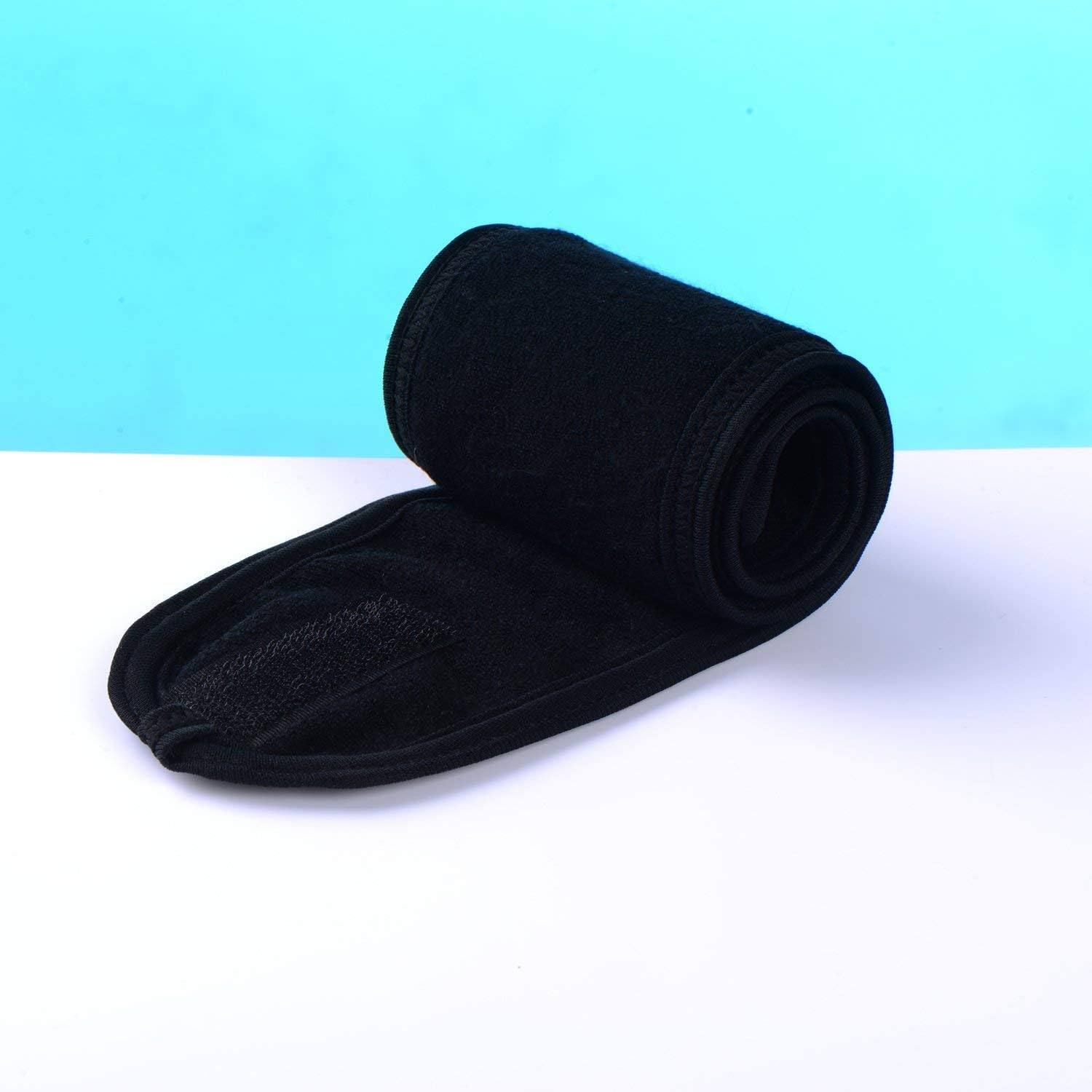 Onwon 2 Pack Facial Spa Headband with Magic Tape - Head Wrap Terry Cloth Headband Stretch Towel Headband for Bath, Makeup, Yoga and Sport, Black image number 1