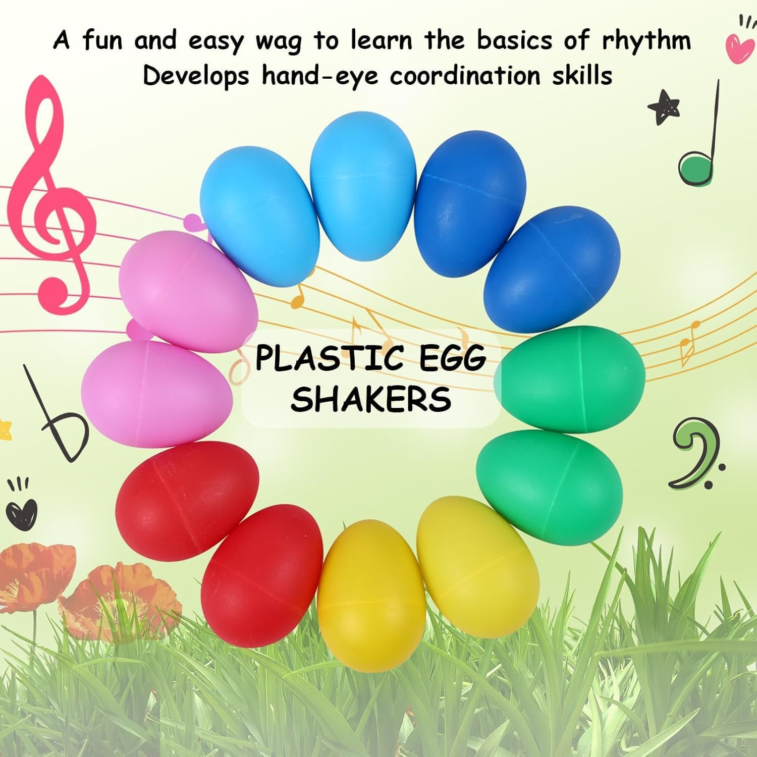 12 Pieces Egg Shakers Musical Instruments Percussion Egg for Plastic Easter Egg Shaker for Learning DIY Painting, Classroom Music, Rhythm, 6 Colors image number 1