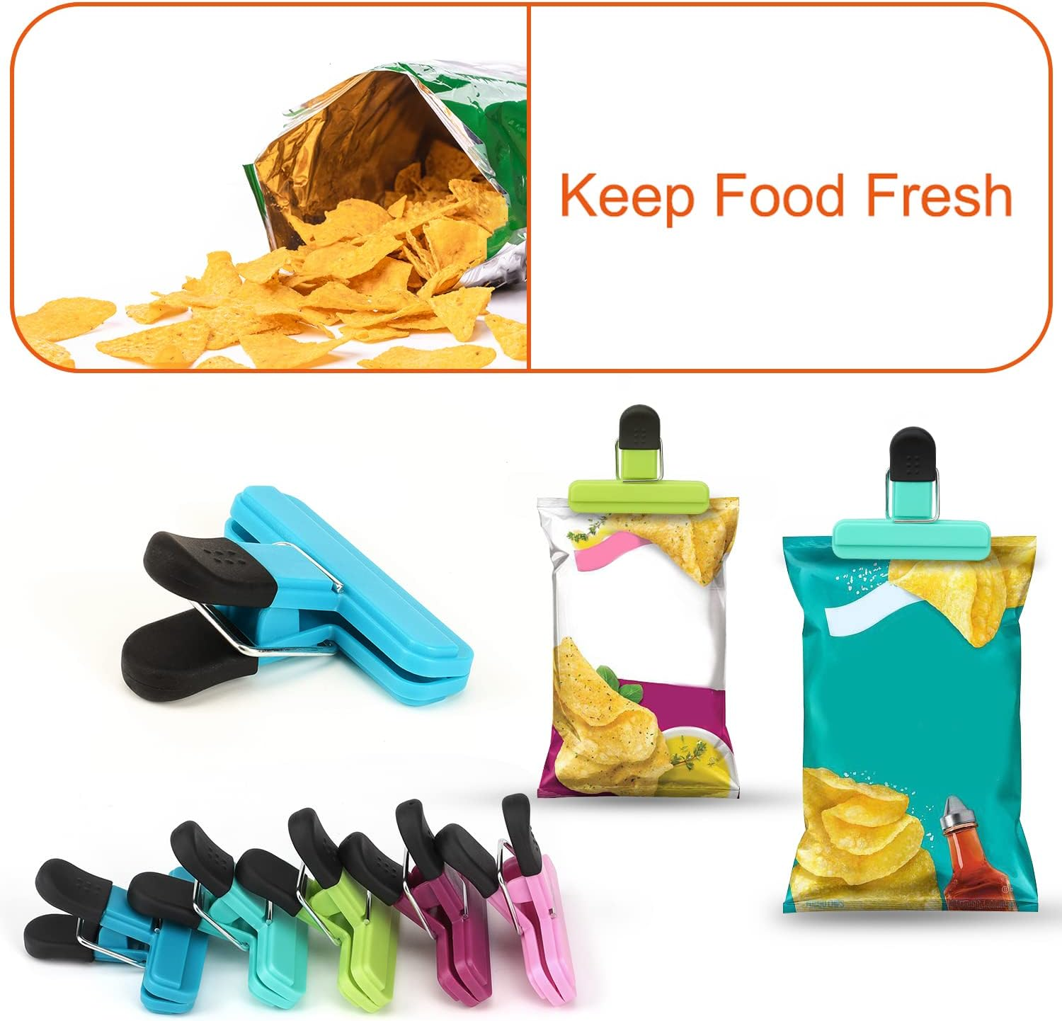 TACGEA Chip Clips, 12 Pack Food Clips, Bag Clips for Food Storage with Air Tight Seal Grip (3''X2.5'') image number 2