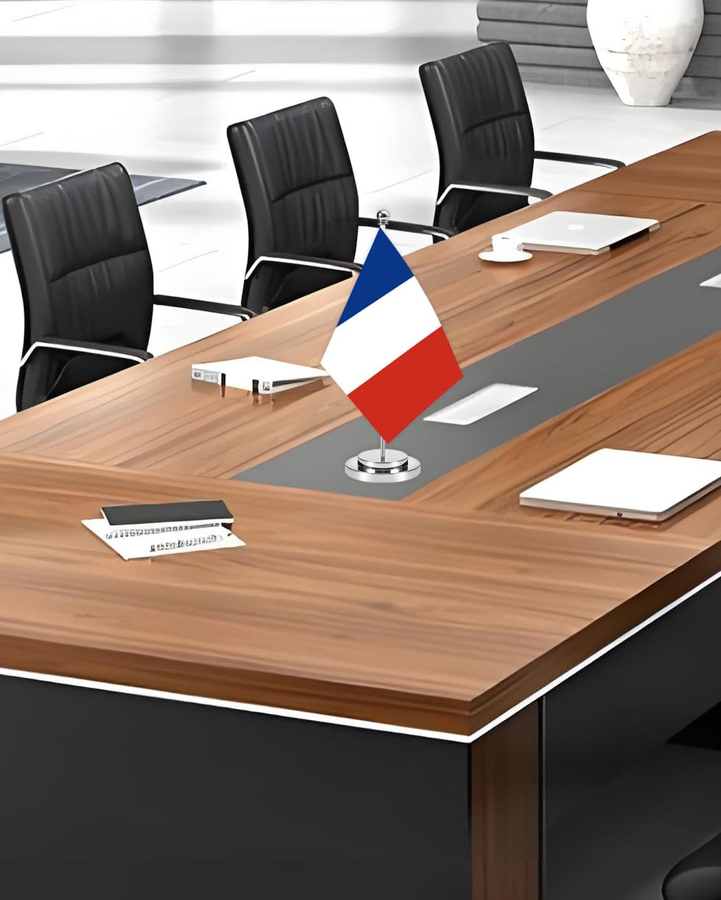 France Miniature Desk Flag Set,8X5 Inch French Small Flag with 12 Inch Bright Silver Flagpole, Deluxe Decorations for House Office Meeting Table image number 3