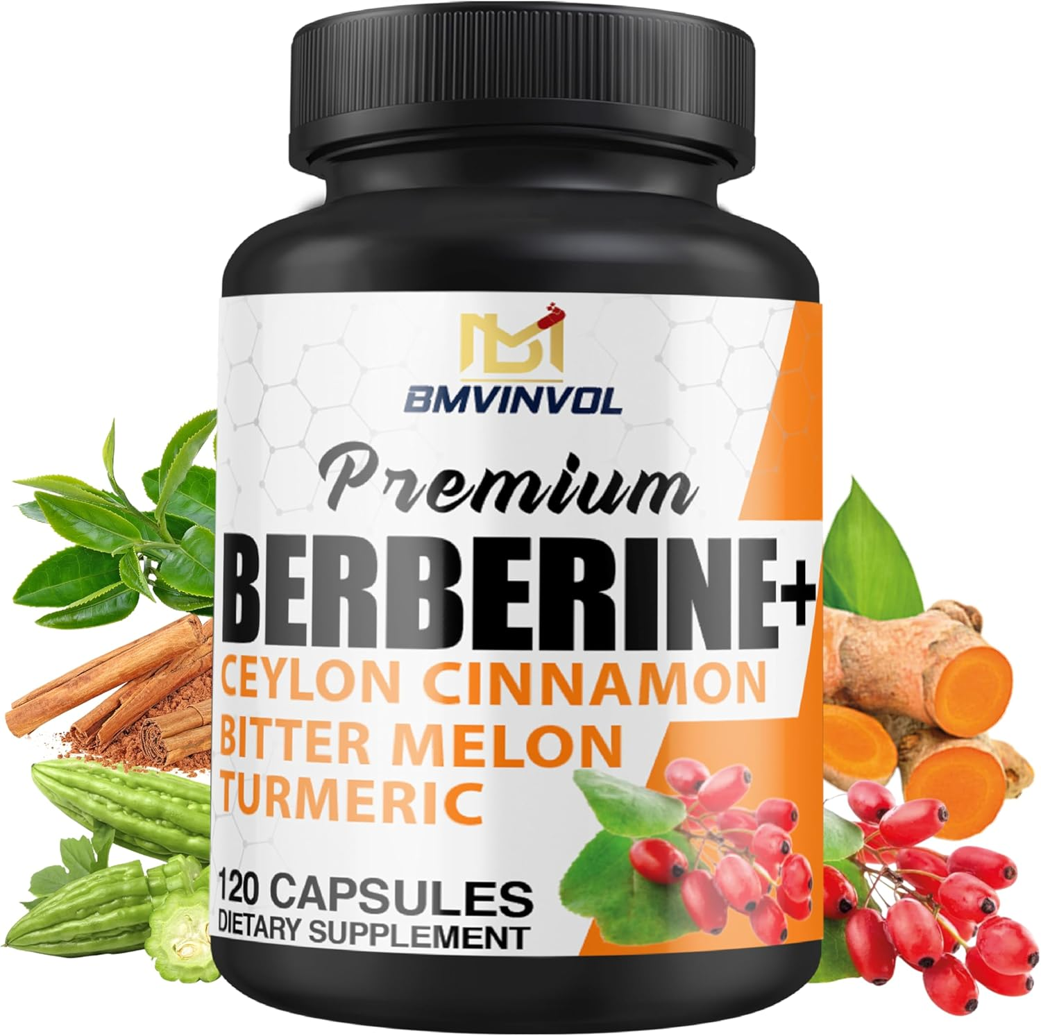 Berberine Supplement with Ceylon Cinnamon Bitter Melon Turmeric Green Tea Supports Immune System - 120 Vegan Capsules - 4 Month Supply image number 5