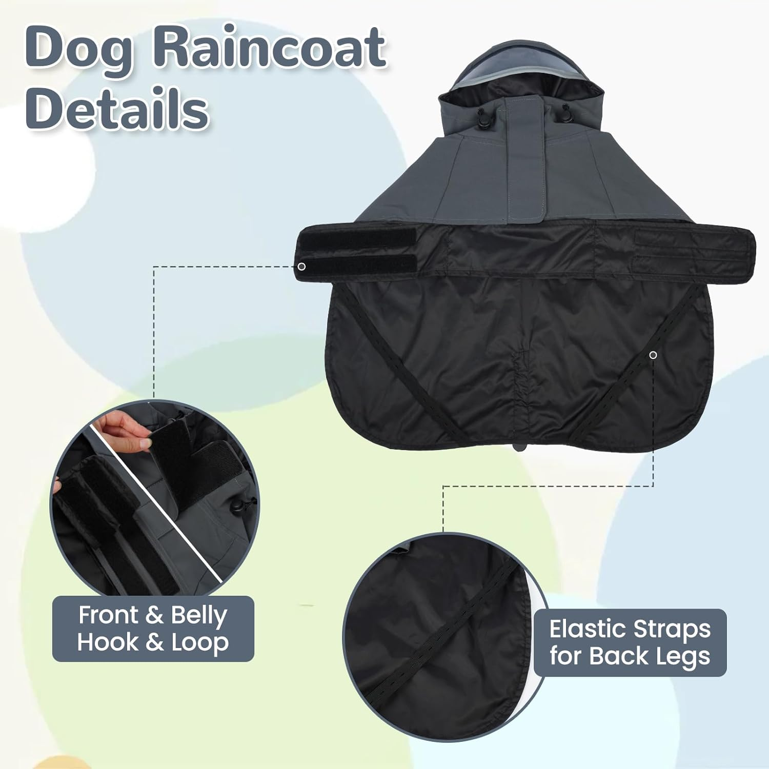 Lelepet Rain Coat for Large Dogs with Strip Reflective, Adjustable Dog Rain Jacket Poncho Hoodies with Hook & Loop Leash Hole, Windproof Clothes Dry Suit for Pets (Grey, 2XL) image number 6