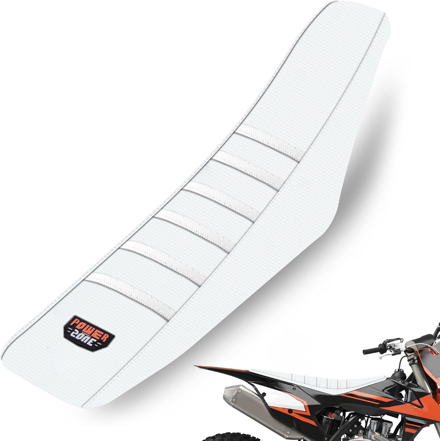 Universal Ribbed Dirt Bike Seat Cover - Gripper Soft Seat Cover for Most Dirt Pit Bike Motorcycle (White-Black)