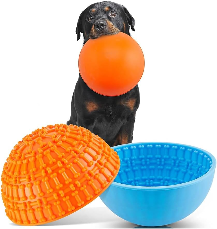 2 Pack Silicone Dog Licking Bowl, Pet Interactive Slow Feeding Bowl, Silicone Freezer Bowl for Oral Health, Choking Prevention, Anxiety Relief (Orange and Blue) image number 2