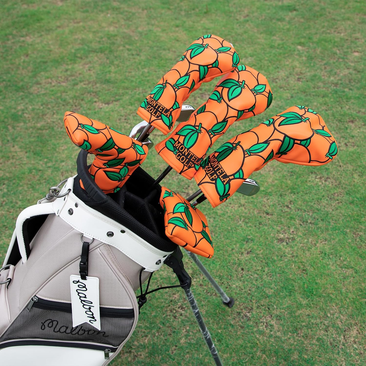 Montela Golf Club Covers Orange Golf Head Cover Driver Covers Fairway Wood Headcover Hybrid Cover Leather Golf Headcover for Scotty Cameron Taylormade Titleist Odyssey image number 5