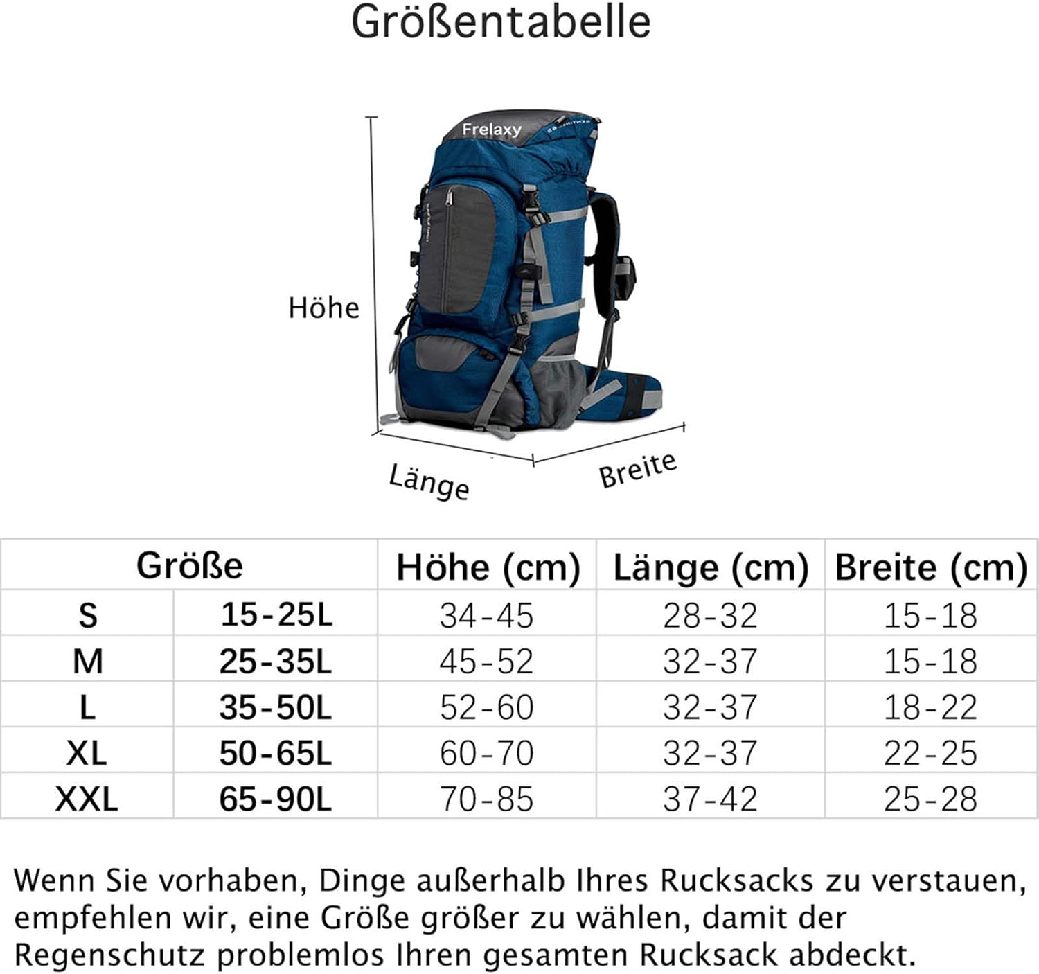 Frelaxy Rain Cover for Backpacks School Bags (15-90L), Waterproof Backpack Rain Cover Rain Cape with Reflectors & Non-Slip Cross Buckle Strap for Hiking, Camping, Cycling