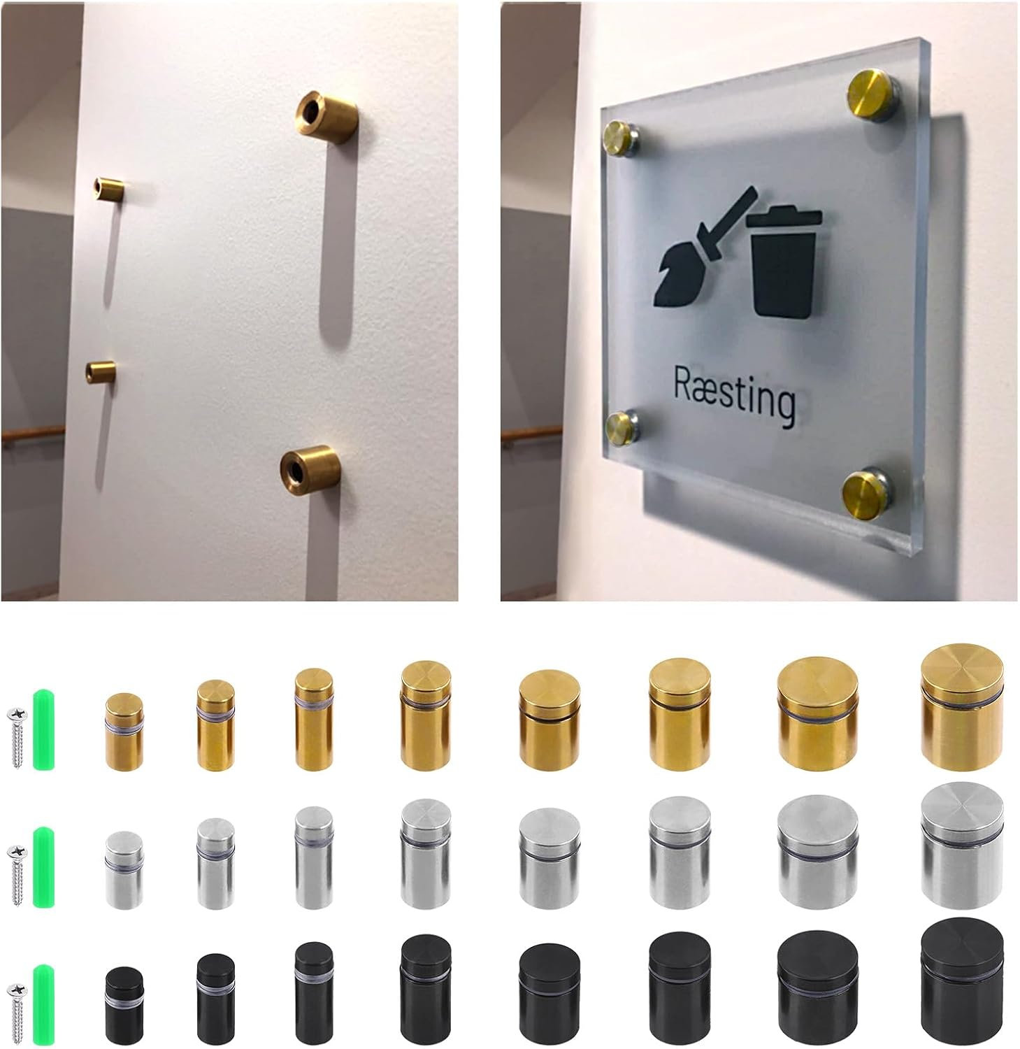 Swpeet 12 Sets 5/8" X 2" Silver Stainless Steel Standoff Screws, Wall Standoff Mounts Glass Acrylic Nail with Screws and Wall Anchors, Mounting Glass Hardware for Hanging Picture Frame Advertise - 16 * 30Mm-Black image number 7