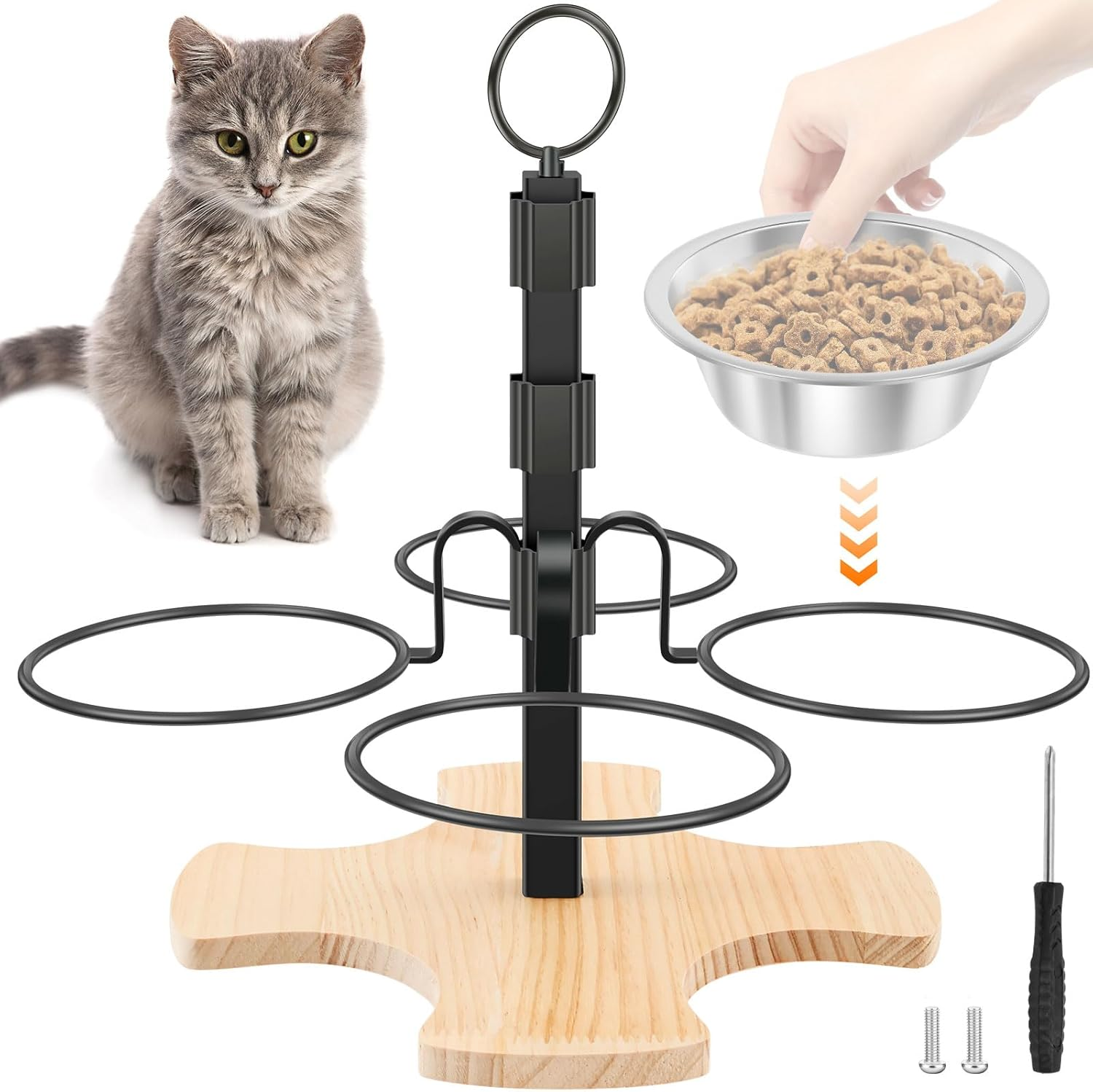 Elevated Cat Bowls with Stand, 3 Height Adjustable Cat Food Bowl, Detachable Pet Feeding Station​ Rack, Portable Pet Bowl Bracket for Small Medium Dog image number 2