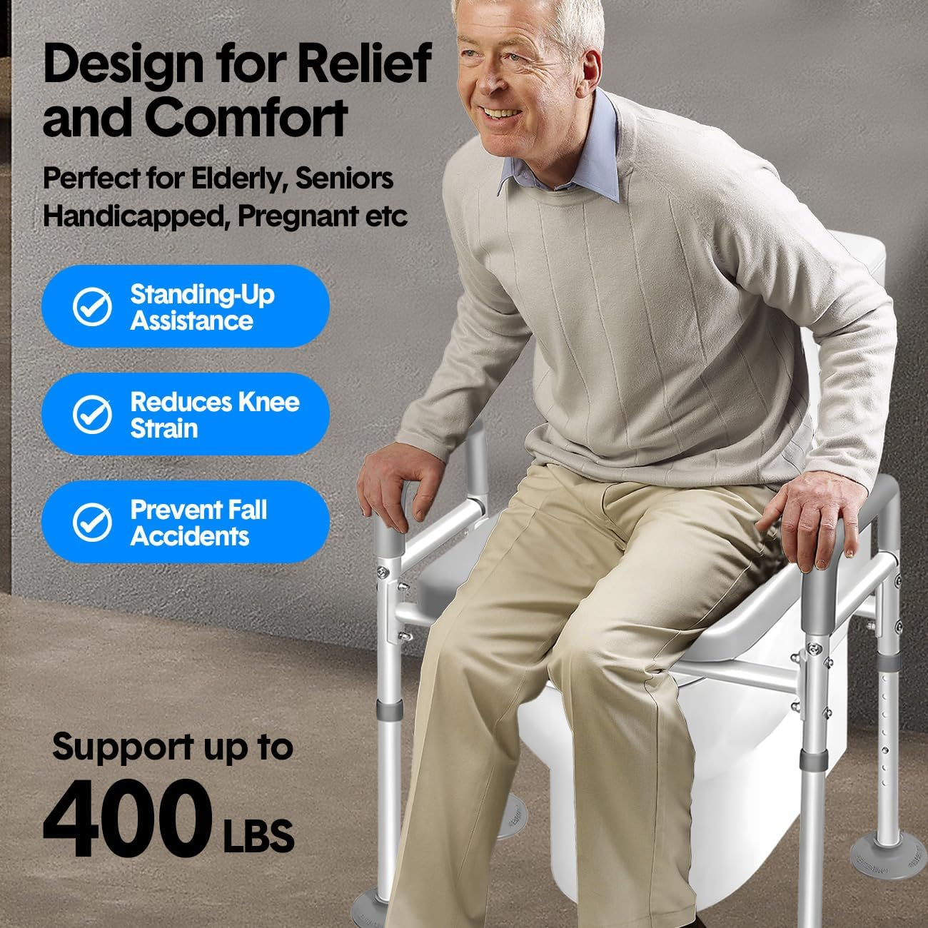 Raised Toilet Seat with Handles - Height Adjustable Elevated Toilet Seat Risers with Suction for Elderly, Seniors, Handicap, Pregnant image number 4