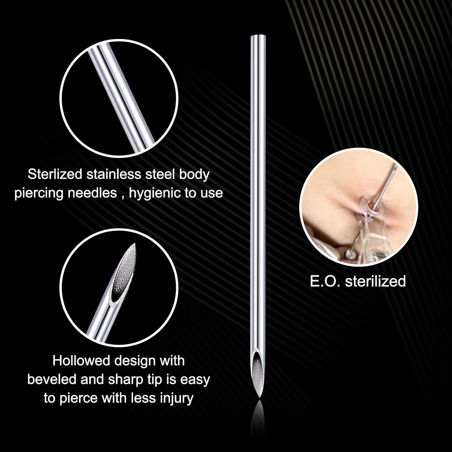 16G Body Piercing Needles,10Pcs DJCIW Sterile Disposable Stainless Steel Needles for Ear, Nose, Navel, Nipple, Lip -Ultra Sharp image number 6