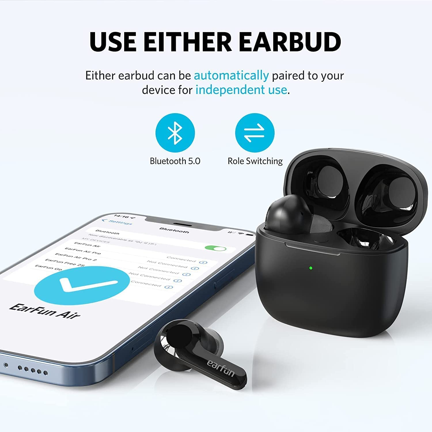 Earfun Air True Wireless Earbuds, [CES & IF Awards] Bluetooth Earbuds with 4 Mics Clear Call, IPX7 Waterproof, Deep Bass, Wireless Charging, Game Mode, App Customize EQ, 35H Long Playtime,App Version