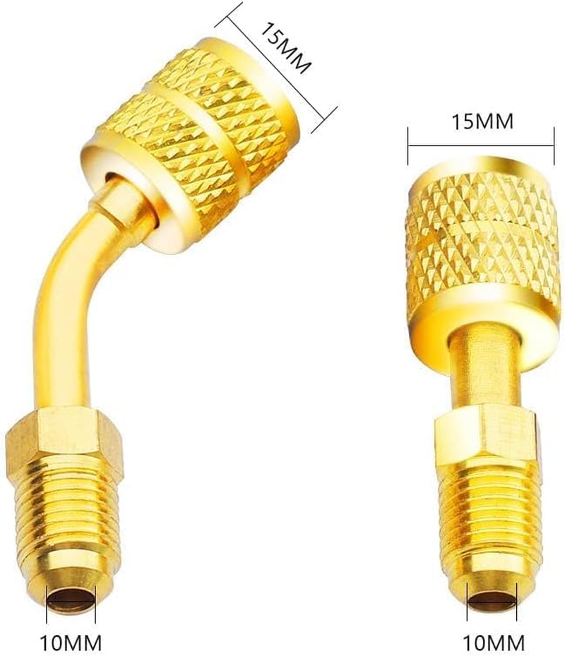 R410A Adapter 5/16 Inches SAE Female to 1/4 Inches SAE Male Flare for Air Conditioners HVAC, 2 Straight Adapter + 2 Angled Adapter image number 1