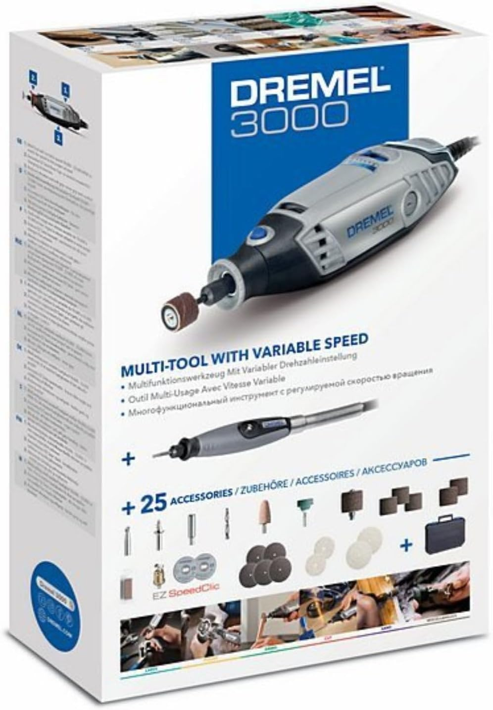 Dremel 3000 Multifunctional Tool 130 W, Set with 1 Attachment, 25 Accessories, Variable Speed 10,000-33,000 Rpm for Cutting, Grinding, Engraving, Polishing, Sharpening, Cleaning, Carving image number 6