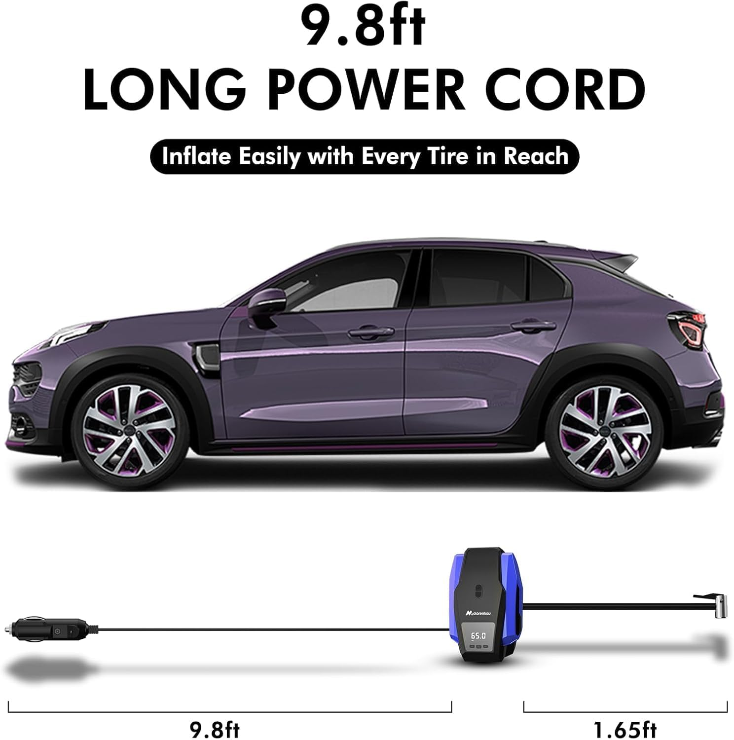 Portable Tire Inflator Air Compressor 12V DC, Auto Tyre Pump with LED Light Car Accessories, Digital Air Pump for Car Tyres, Suv,Basketballs,Bicycles,Swimming Rings (Blue) image number 1