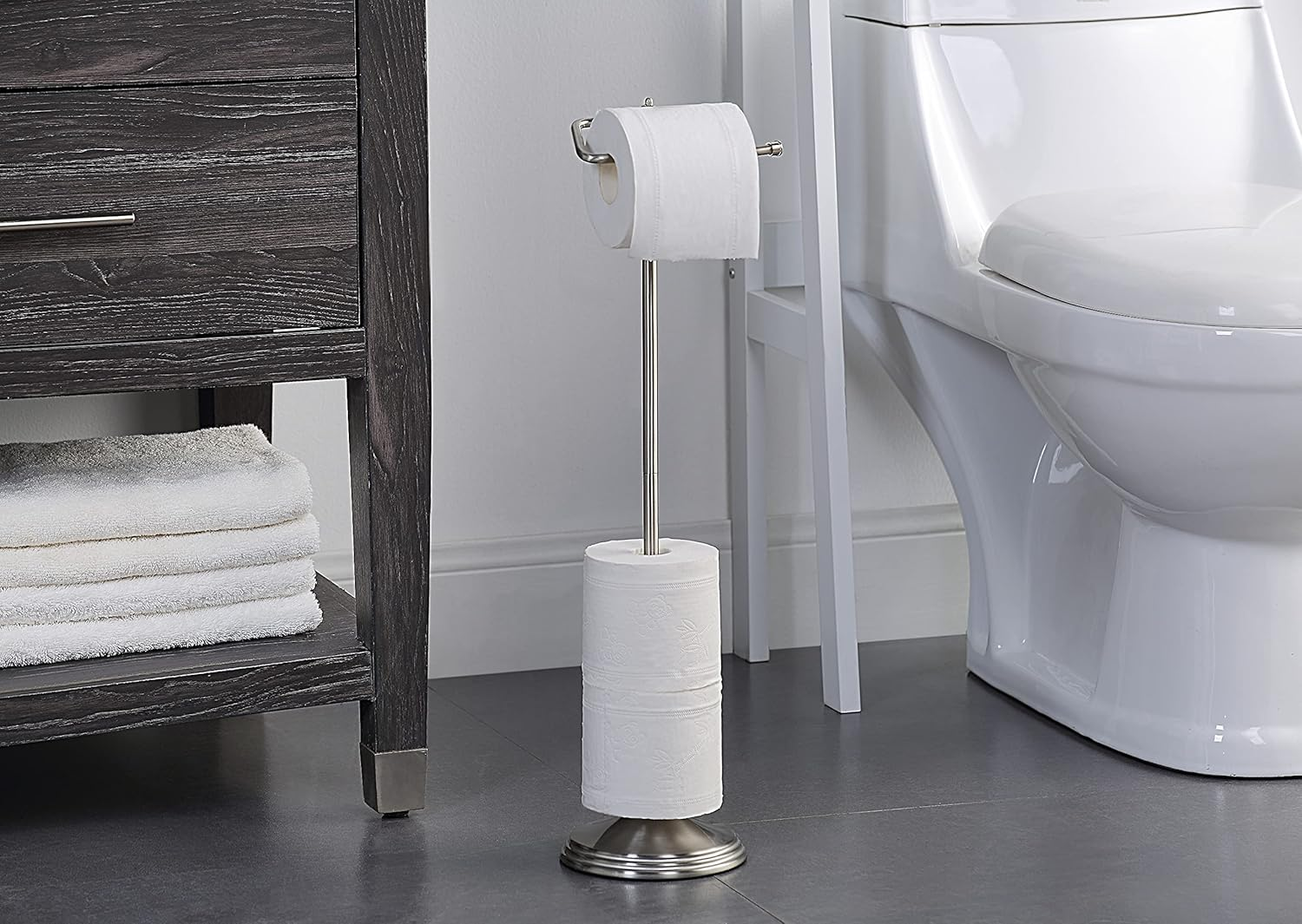 Sunnypoint Bathroom Free Standing Toilet Tissue Paper Roll Holder Stand with Reserve Function, Satin Nickel - Chrome image number 2