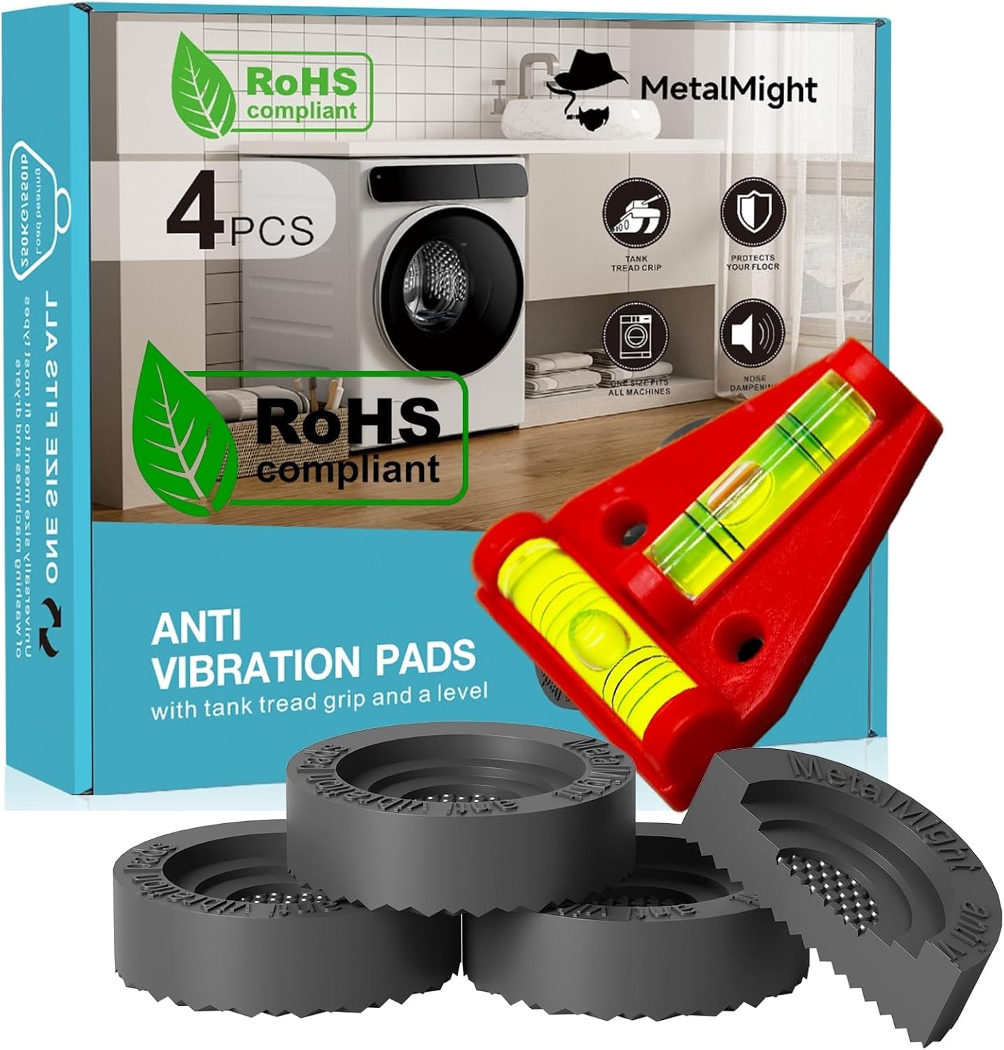 Metamight Universal Anti-Vibration Pads for Washing Machine,2.8" Dia,4-Pack.Eco-Silicone,Rohs-Certified. Sturdy&Non-Slip,Great for Shock Absorption. Fit Fridge,Dryer,Dishwasher Legs Stabilizer Damper image number 5