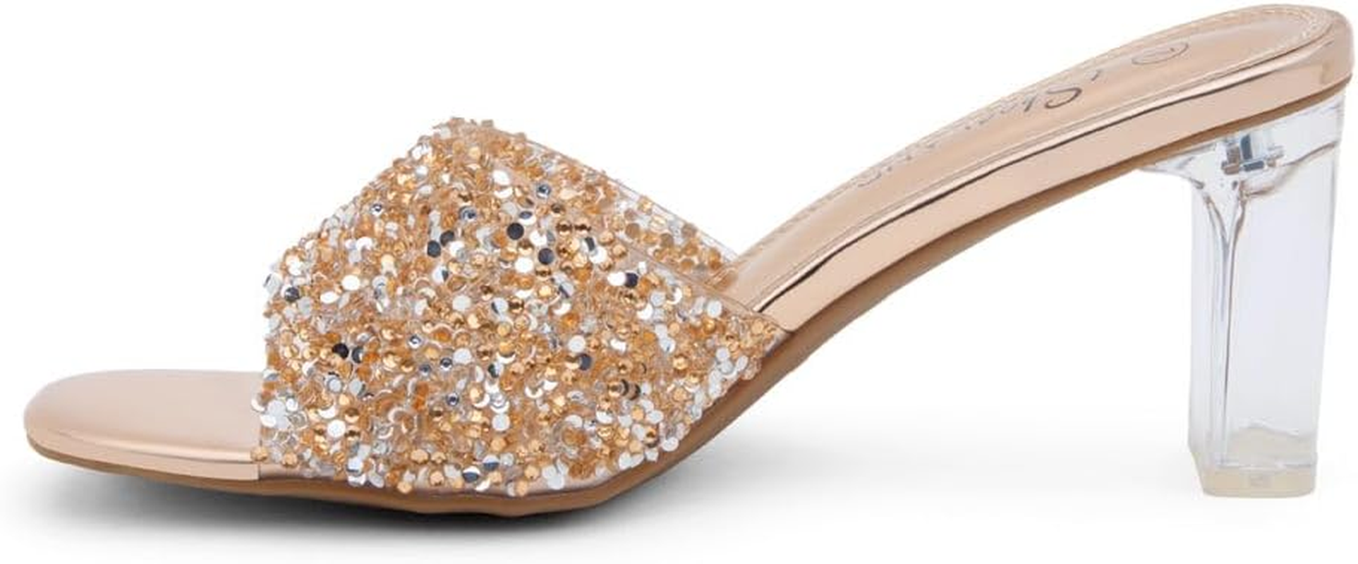 Shoe Land Womens Sl-Jolene Clear Block Heeled Sandals Open Toe Transparent Strap Dress Slides image number 3