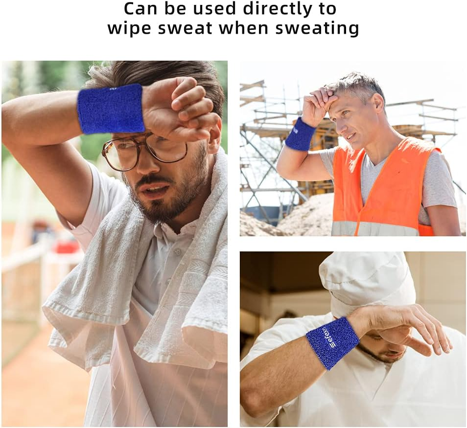 2 PCS Sports Sweatbands for Men & Women - Moisture Wicking Cotton Terry Wristbands for Gym, Running, Tennis, Basketball, Workout - White image number 2