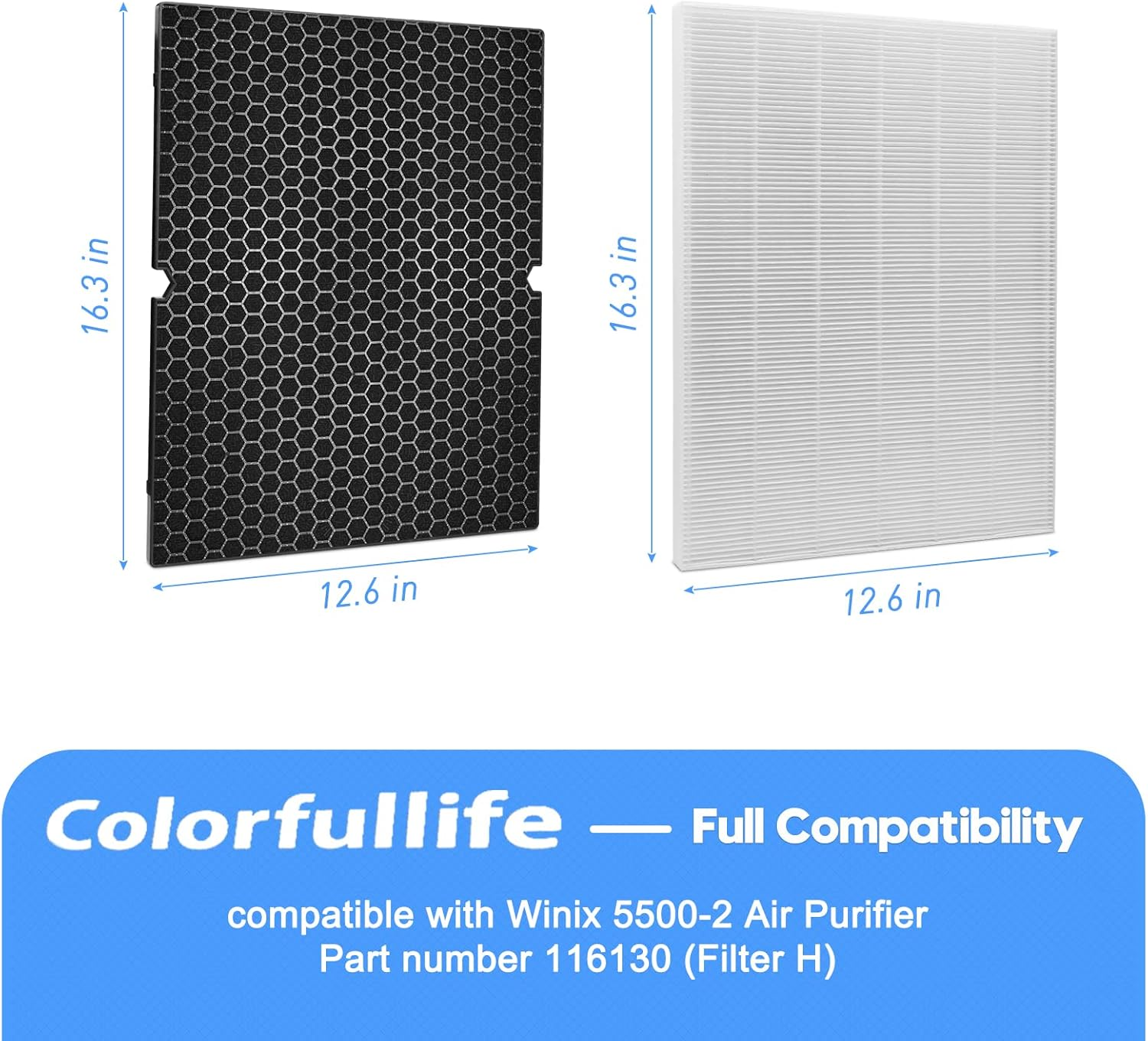 Colorfullife 116130 Replacement Filter H for Winix 5500-2 Air Purifier - 2 Pack HEPA Filters and Activated Carbon Filter Combo Pack image number 4