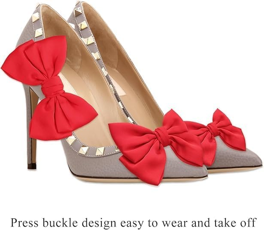 Satin Bow Solid Color Shoe Clips Elegant Wedding Party Shoes Decoration Bag Clothing Hair Accessories 2 Pcs image number 1