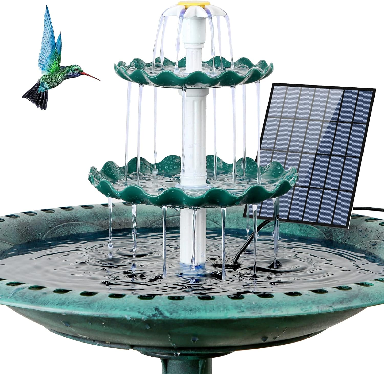 AISITIN Plastic 3 Tiered Bird Bath with 3.5W Solar Pump, DIY Solar Fountain Detachable and Suitable for Bird Bath, Garden Decoration, Outdoor Bird Feeder image number 1