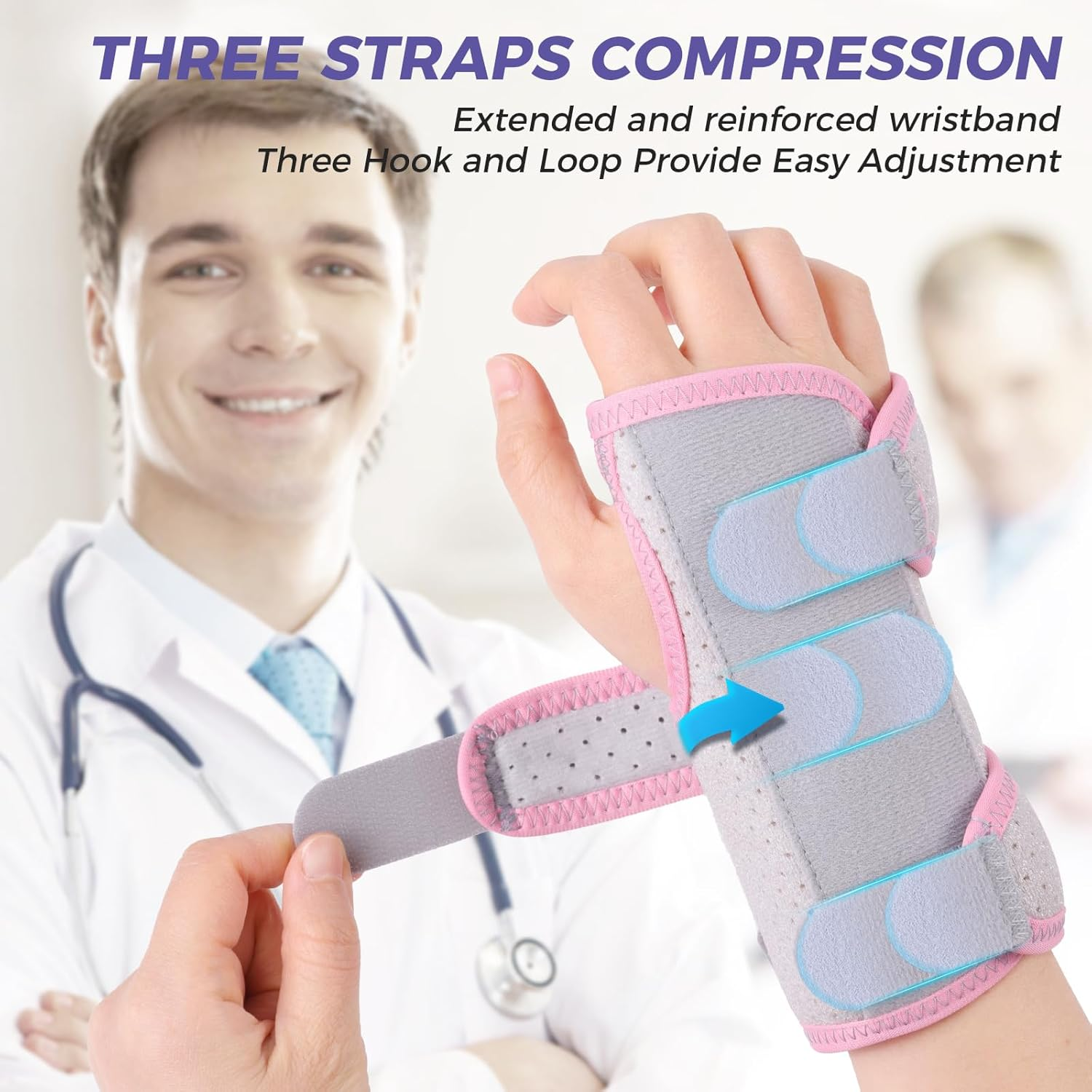 Carpal Tunnel Wrist Brace for Right, Adjustable Adult Night Wrist Support Brace, Wrist Wraps No Pressure on Thumb, Pink Elastic Wrist Guards for Arthritis, Tendonitis, Pain Relief, S image number 6