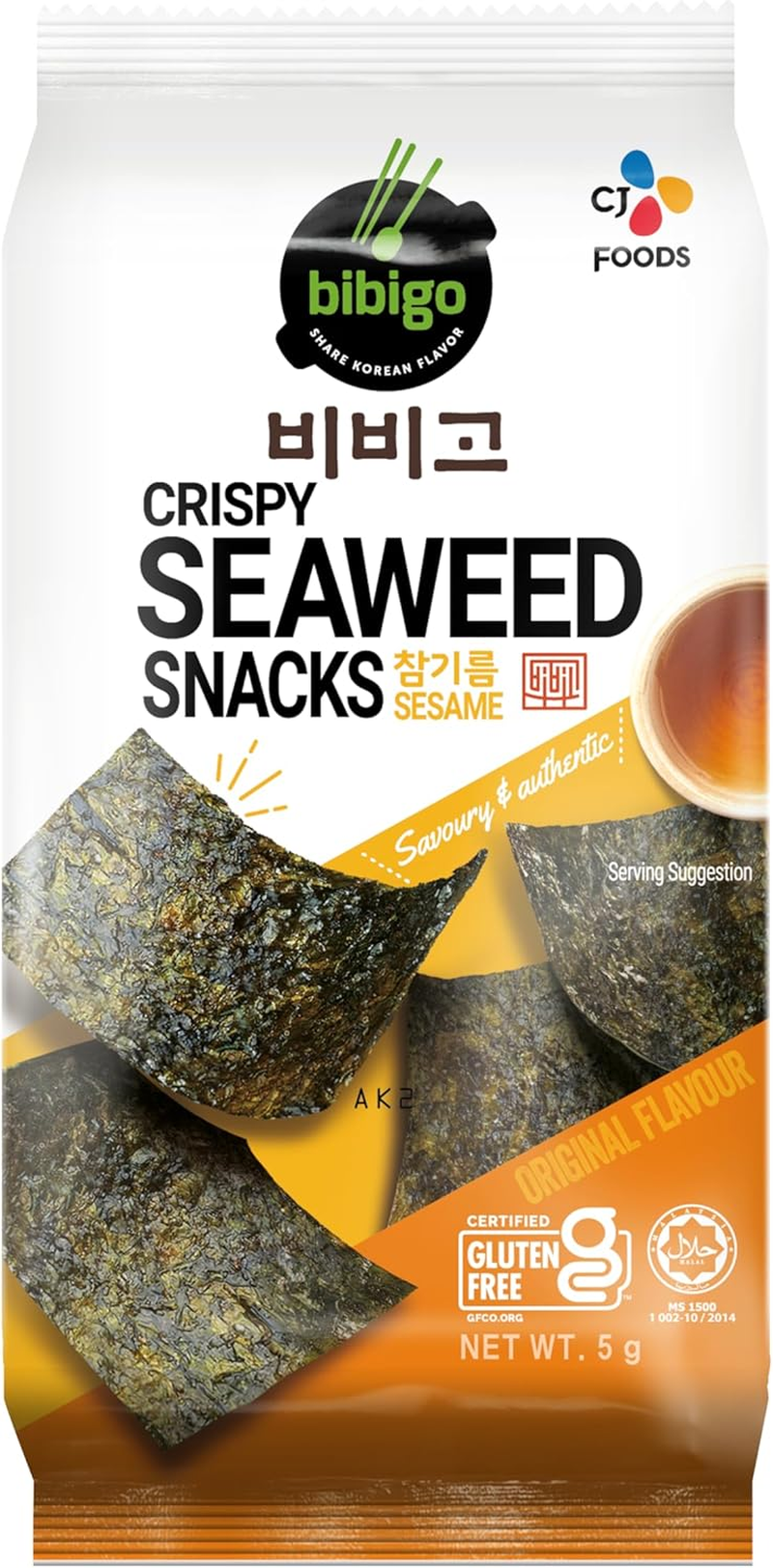 CJ Bibigo Crispy Original Seaweed Snack 5 G (Pack of 3) image number 1