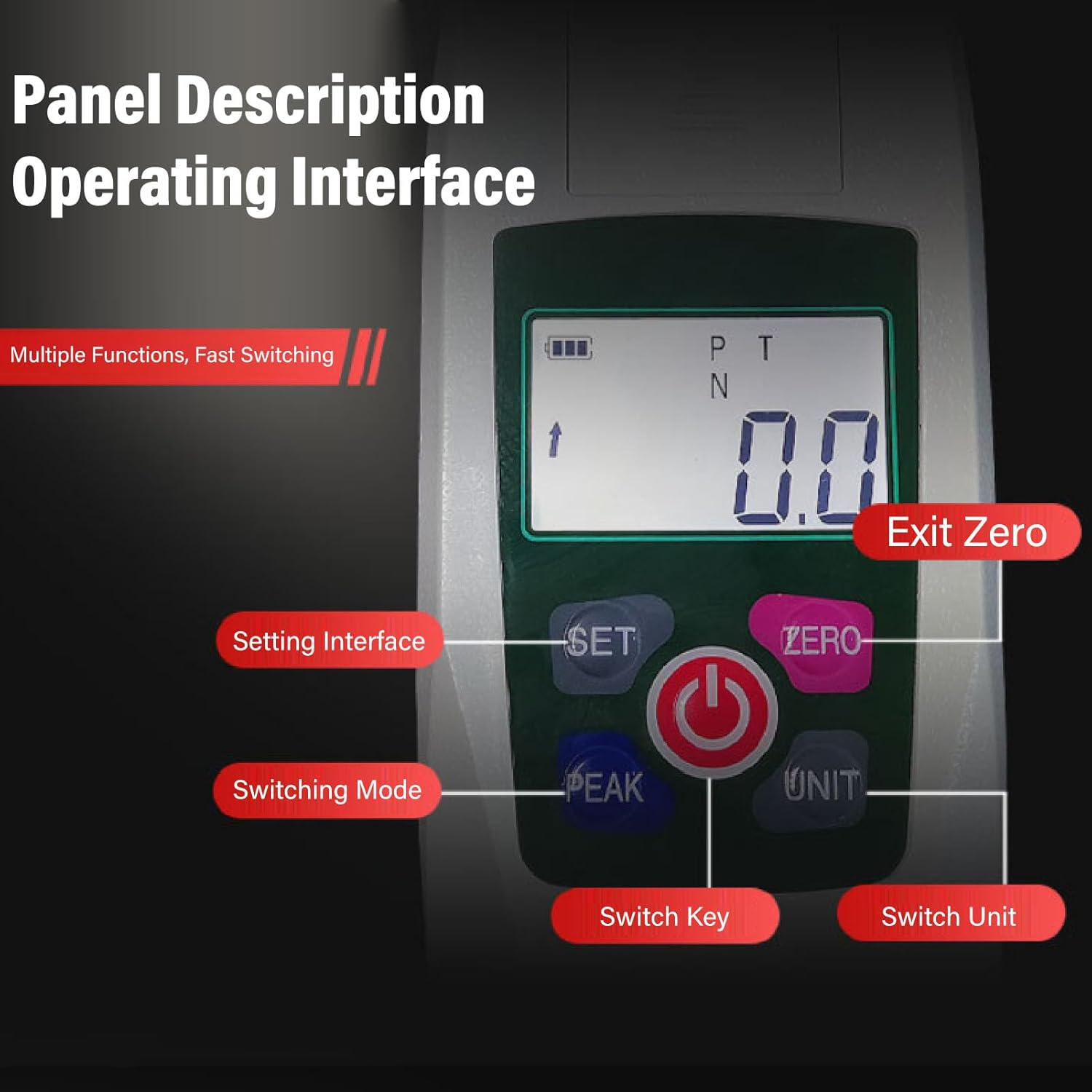 Sorandy Digital Force Gauges, Portable Push Pull Meter with Real Time//First Modes and LCD Backlit, for Tension & Compression Testing, 100N/10Kg/22Lbf/360Oz image number 3