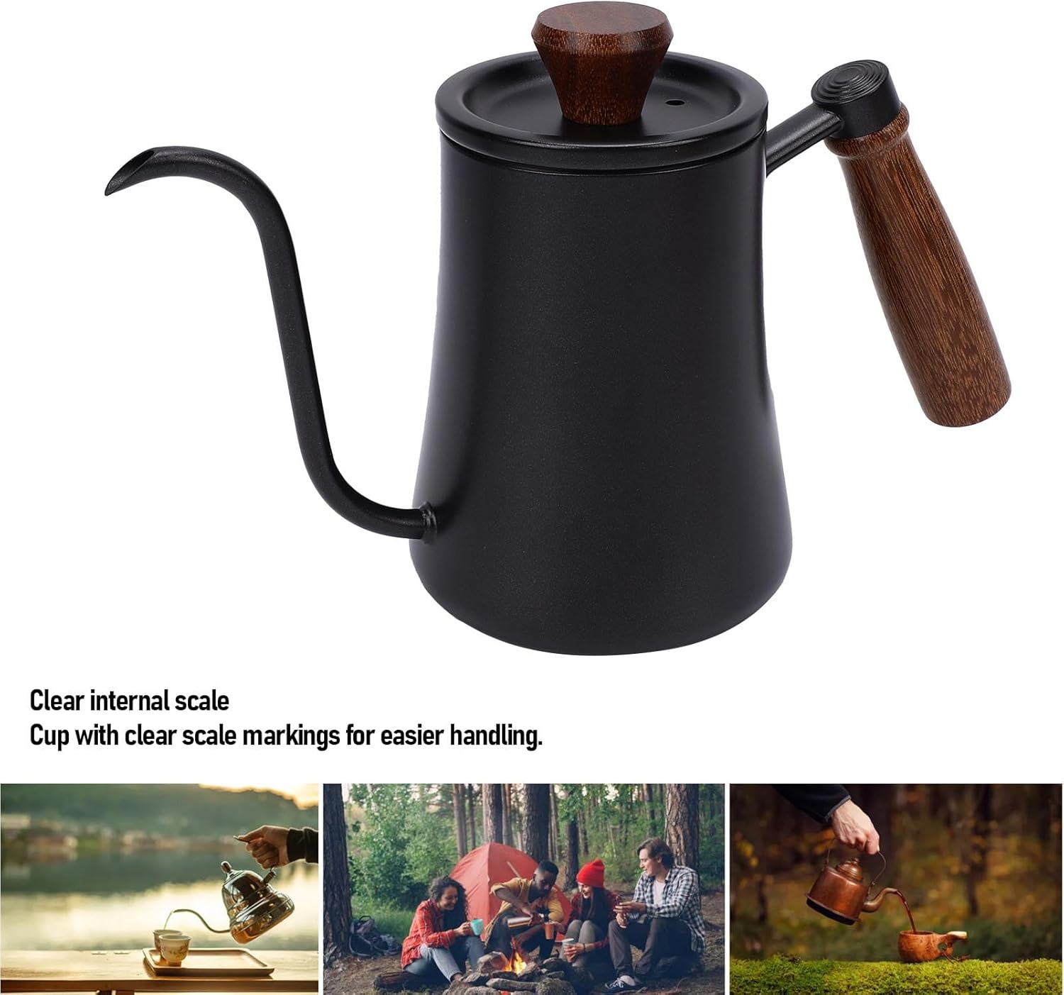 Yduupxe Pour over Kettle, 500Ml 304 Stainless Steel Gooseneck Spout Coffee Kettle with Scale Wooden Handle for Home Camping Barista Coffee Tea Brewing image number 1