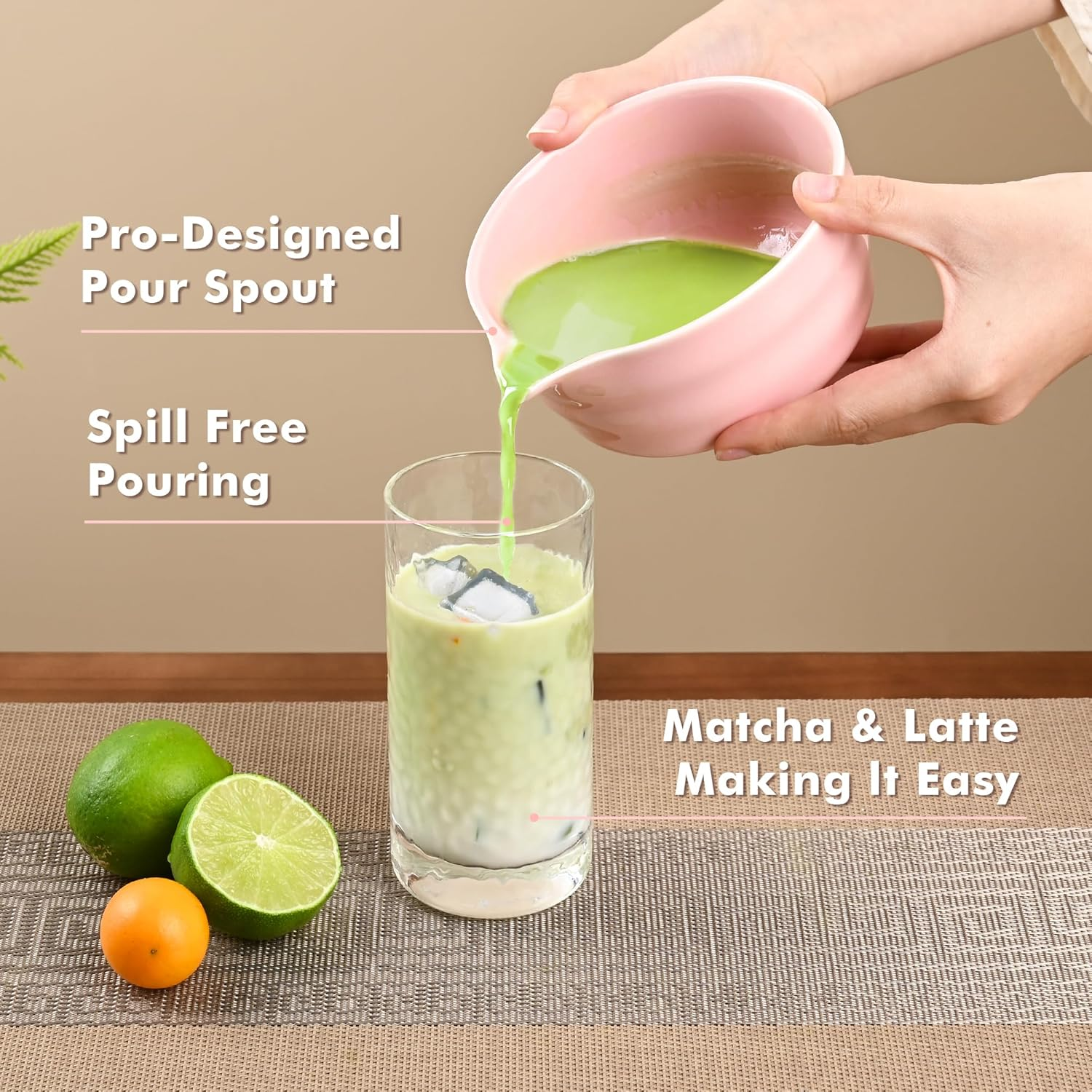 Matcha Whisk Set, Japanese Tea Set Includes Matcha Bowl, Matcha Whisk and Stand, Bamboo Spoon, Spoon Stand, Tea Towel and Stainless Steel Sieve - 17Oz Ceramic Matcha Set (Pink) image number 2