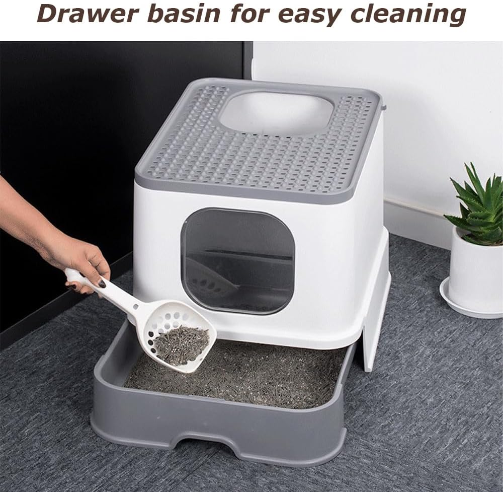 Enclosed Litter Box,Kitty Toilet Hood,Cat Potty with Scoop,Separate Entry and Exit Door,Detachable Pet Litter Case,Large Litter Container