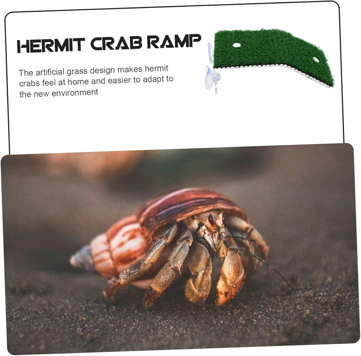 ROMISBABA Hermit Crab Basking Platform Simulated Grass Surface, Small Plastic Aquarium Climbing Ramp for Reptiles and Aquatic Turtles, Fish Tank Accessory for Hermit Crab and Turtle Habitat image number 1