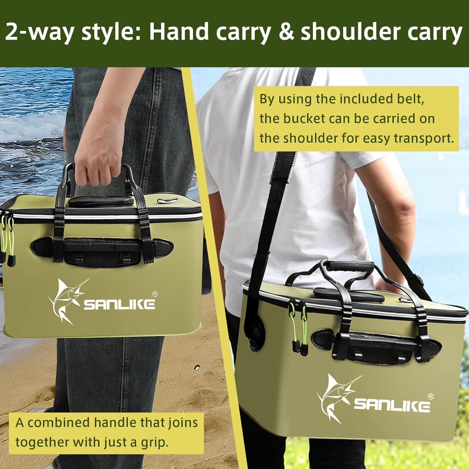 Fishing Bucket,Foldable Fish Bucket, Multi-Functional EVA Fishing Bag for Outdoor, Live Fish Lures Bucket and Fish Protection Bucket, Live Fish Container (50Cm/Armygreen)