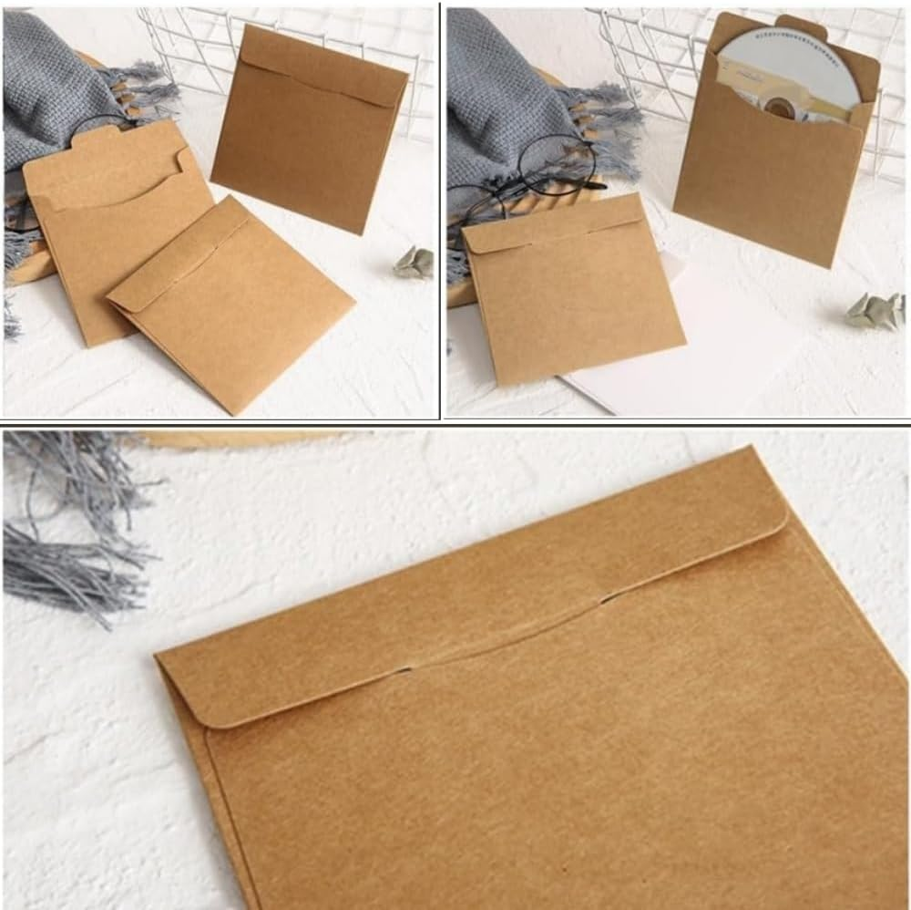 HIDOSNG CD/DVD Paper Sleeves, Brown Kraft Storage Envelopes, Kraft Paper Disc Bag Pack of 50 image number 5