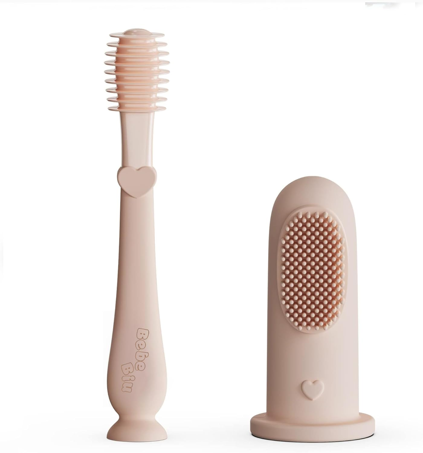 Baby Toothbrush Finger Kit, Two Finger Brushes Oral Cleaner Kit for 3 Months +, 2 Piece (Cloud/Mint)