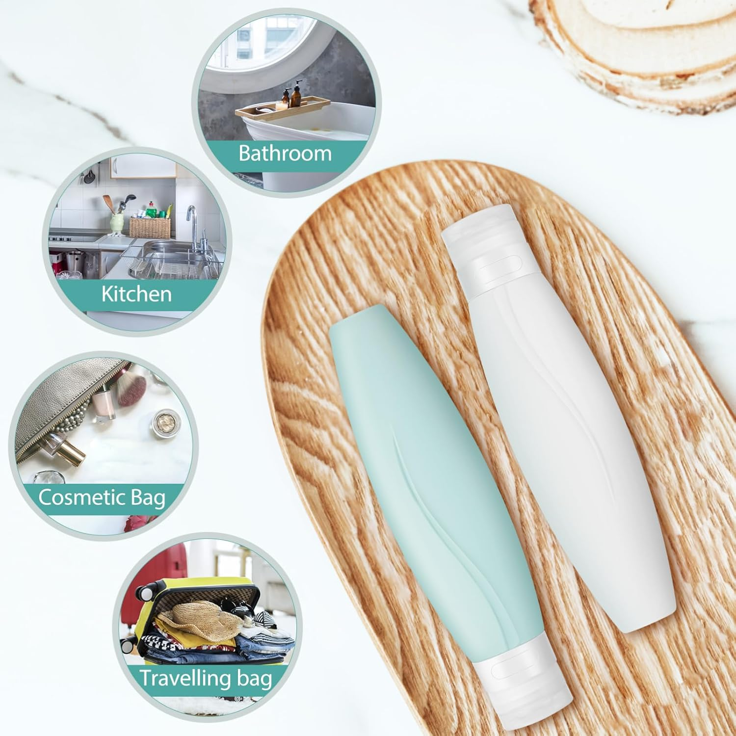 NIYANGLE 2Pcs Travel Squeeze Bottles, Empty Refillable Dispenser Bottles, Portable Silicone Containers for Shampoo, Lotion, Body Wash, 150 ML image number 5