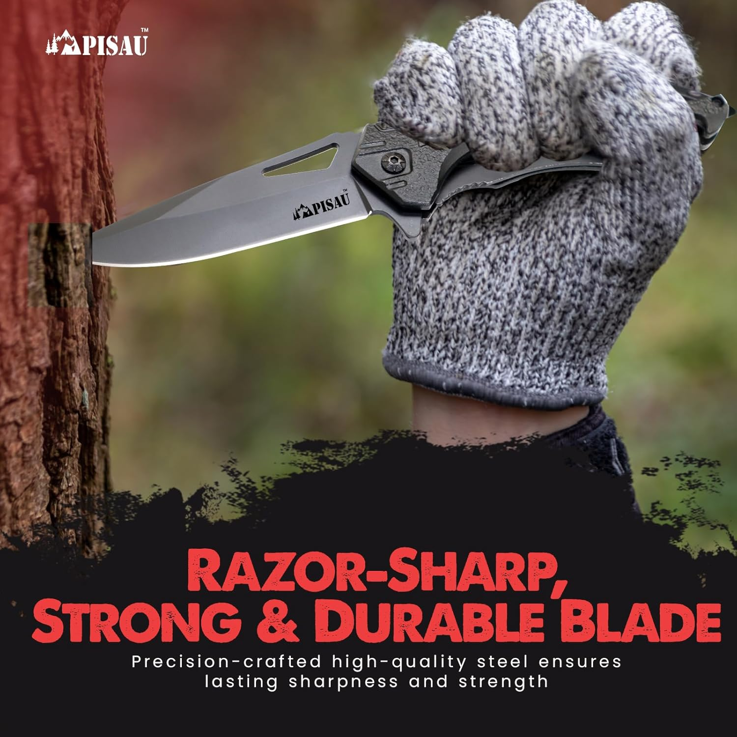 Folding Pocket Knife with Liner Lock, Bottle Opener and Glass Breake (Black) - Black image number 5