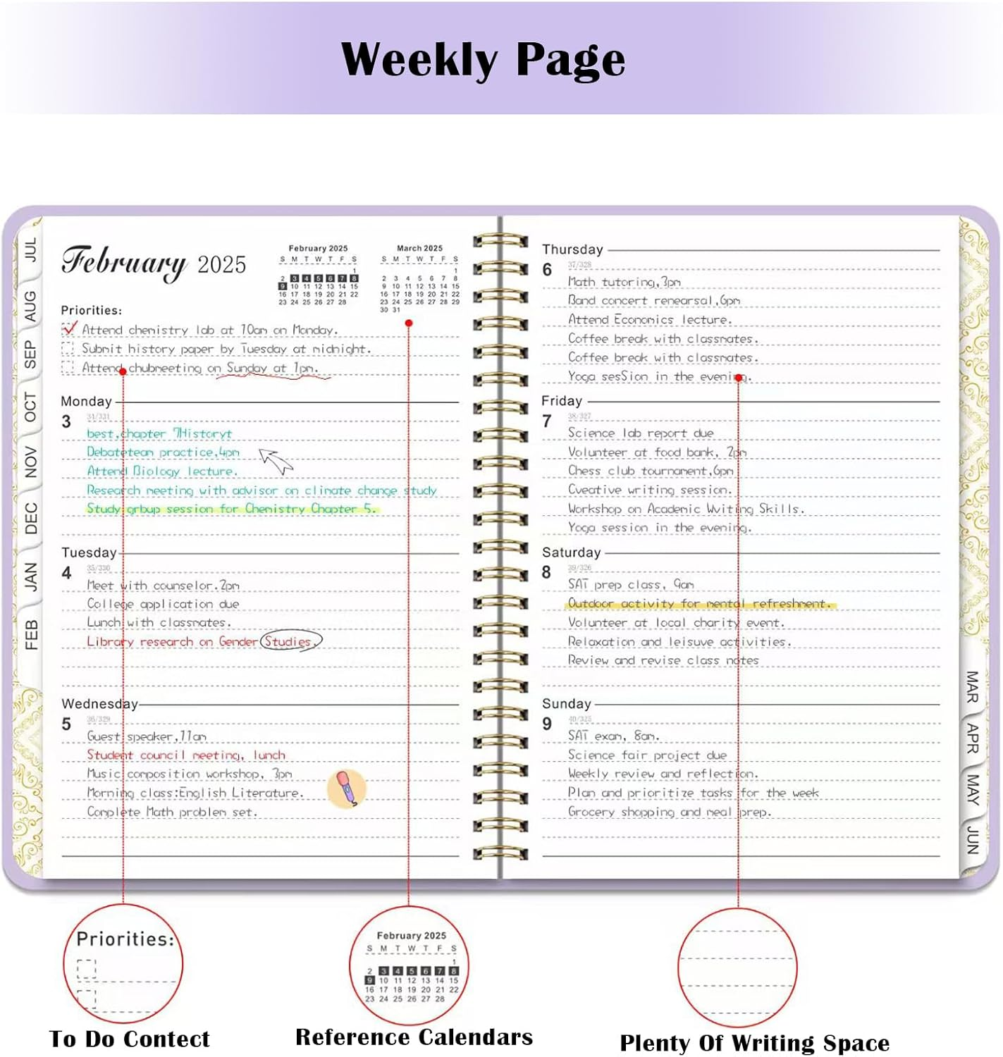 Lejapwat 2025 Planner with Monthly Tabs, Weekly and Monthly Diary Notebook, A5 Hardcover Planner with Inner Pocket from January 2025-December 2025 (Black)