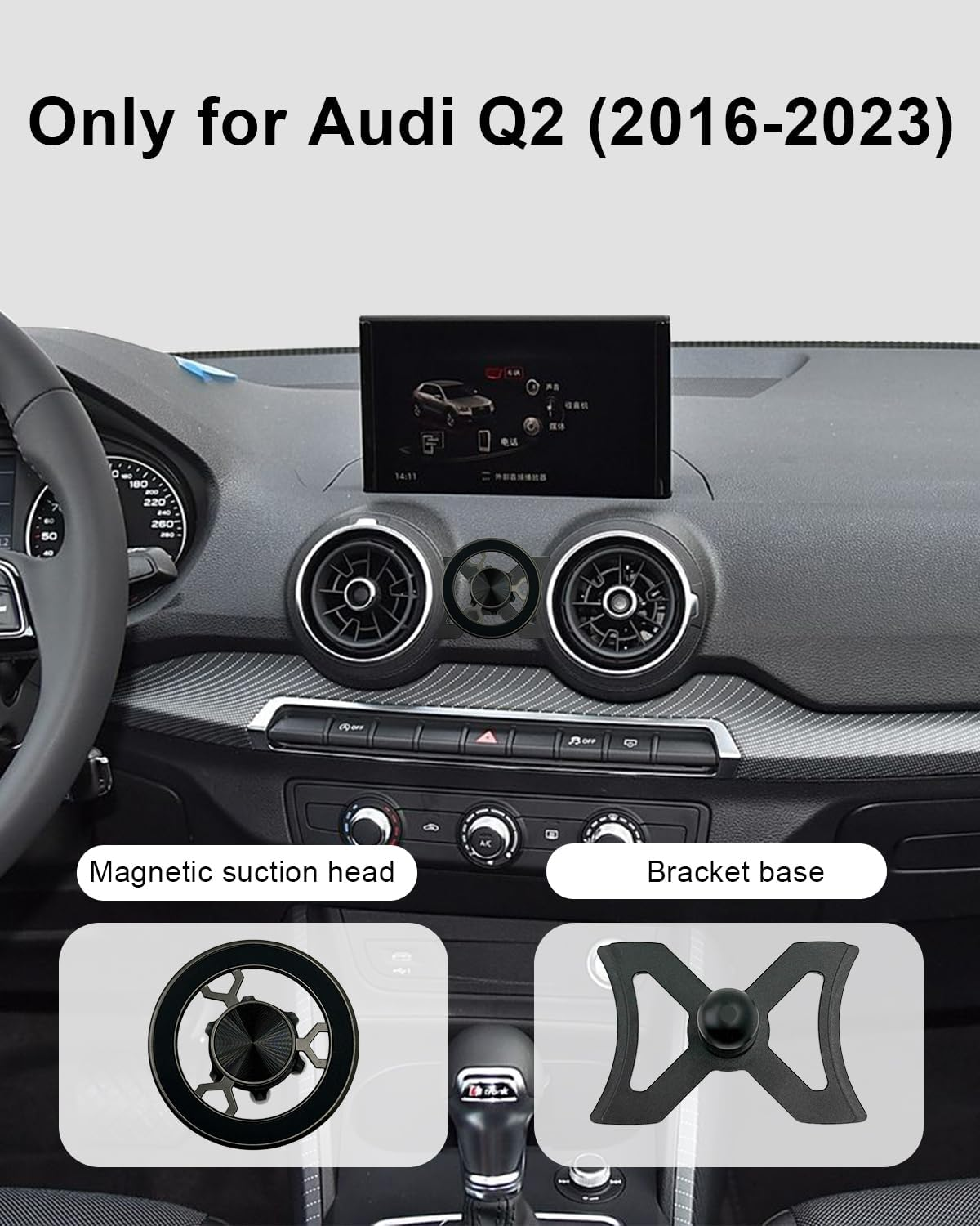 SPTSSWET Magnetic Mobile Phone Holder Compatible with Audi Q2 2016-2023 360 Degree Adjustable Compatible with Magsafe Car Mobile Phone Holder for Car Ventilation Slots Suitable