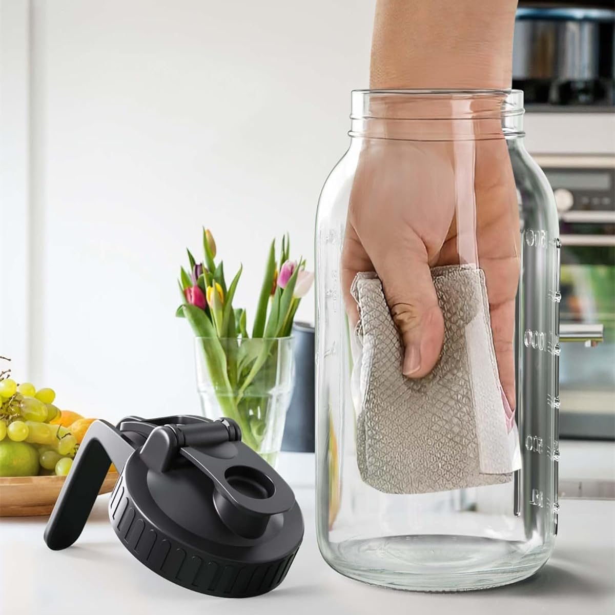 64 Oz/32 Oz Glass Water Bottle with Lid and Spout, Wide Mouth Mason Jar Water Bottle for Iced Tea, Juice, Cold Brew Coffee (Yellow, 32Oz) image number 2