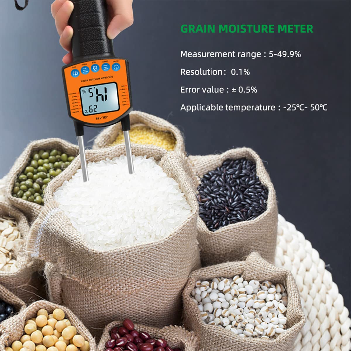 Grain Meter with Screen and Backlight for 14 Kinds of Crops Broadcast Function