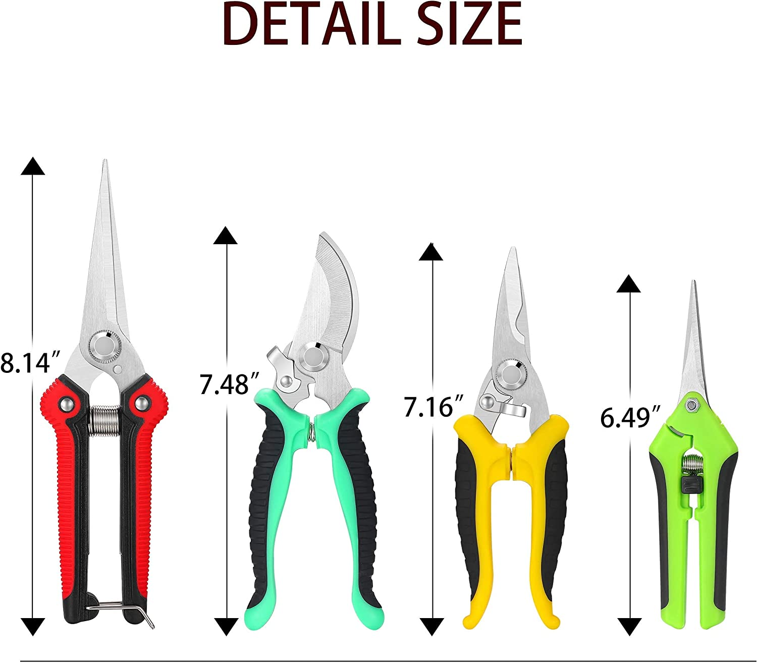 5 Pack Garden Pruning Shears Stainless Steel Blades, Handheld Scissors Set with Gardening Gloves,Heavy Duty Garden Bypass Pruning Shears,Tree Trimmers Secateurs, Hand Pruner (Multi-Color) image number 3