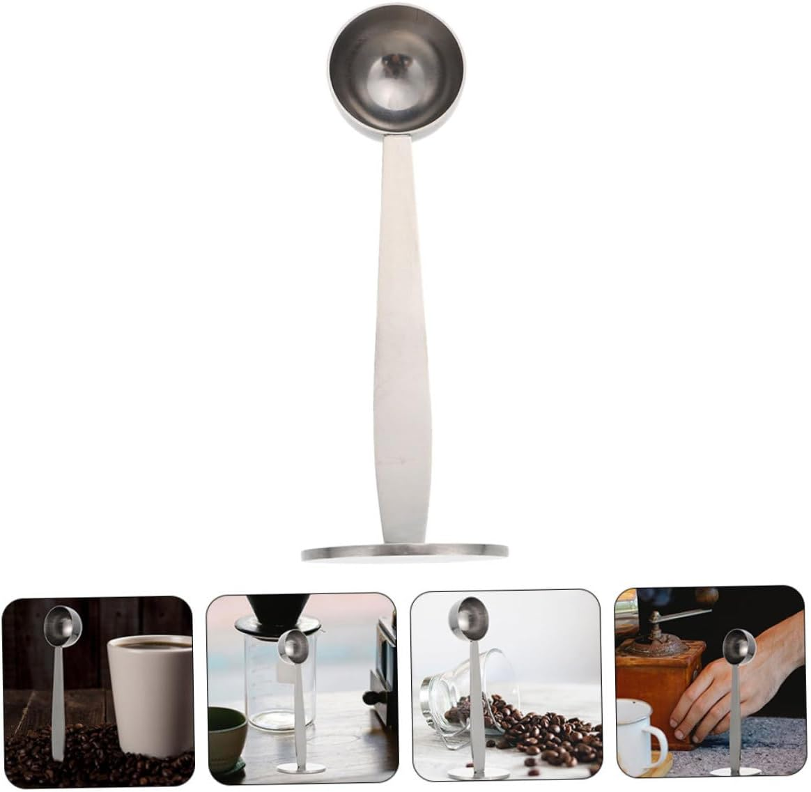 Cabilock 3Pcs Stainless Steel Coffee Bean Tamper and Measuring Spoon Portable Coffee Scoop with Rounded Edges for Accurate Espresso Powder Pressing and Bean Measuring