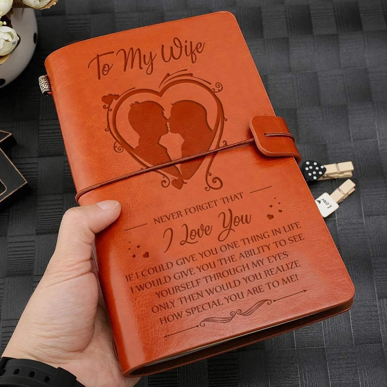 To My Wife Leather Journal - Never Forget That I Love You -140 Page Notebook, Refillable Travel Journal Diary Sketchbook, Birthday Anniversary to Wife from Husband image number 4