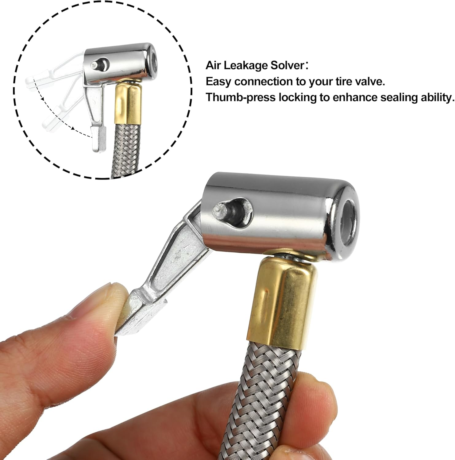 X AUTOHAUX 1 Pcs 15.8" Flexible Tire Inflator Hose Adapter M6 Thread Size Air Chuck with Hose for Standard Tire Valve Fine Thread without Air Release Valve for Car image number 4