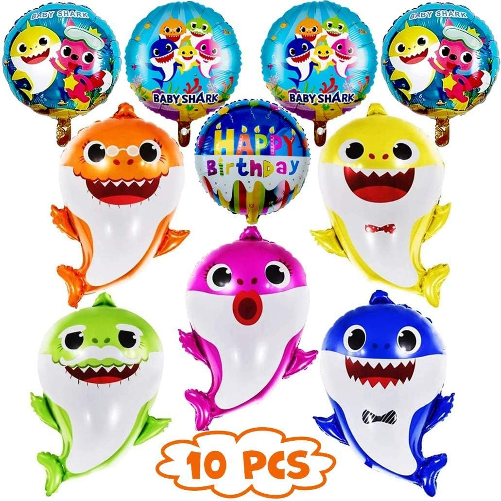 Baby Shark Helium Balloons Family Foil Balloons Set for Sea World Shark Themed Birthday 1St Birthday Decorations Boy Girl Kids Birthday Party Baby Shower Party Supplies (10 Pcs) image number 1