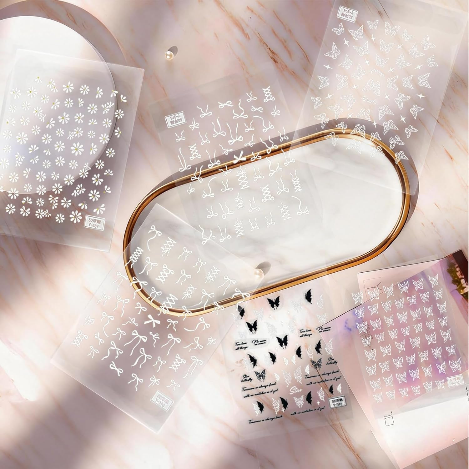 Holographic Nail Art Stickers, Stars and Moons Design, 5 Sheets, Iridescent Celestial Decals for Manicure image number 1