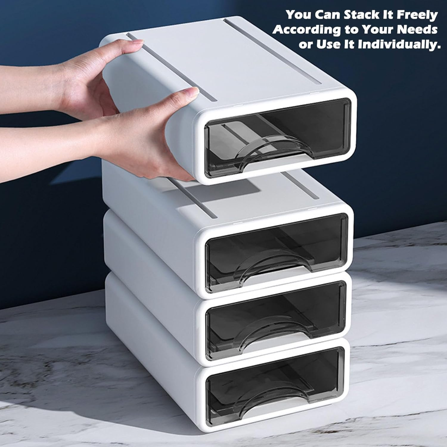 UPAUS Stackable Desk Storage Drawers, 4PCS Vanity Drawer Makeup Container, Versatile Storage Case Desktop Jewelry Cabinet, Plastic Desk Organizer for Office, Home, Bathroom (Small) image number 4