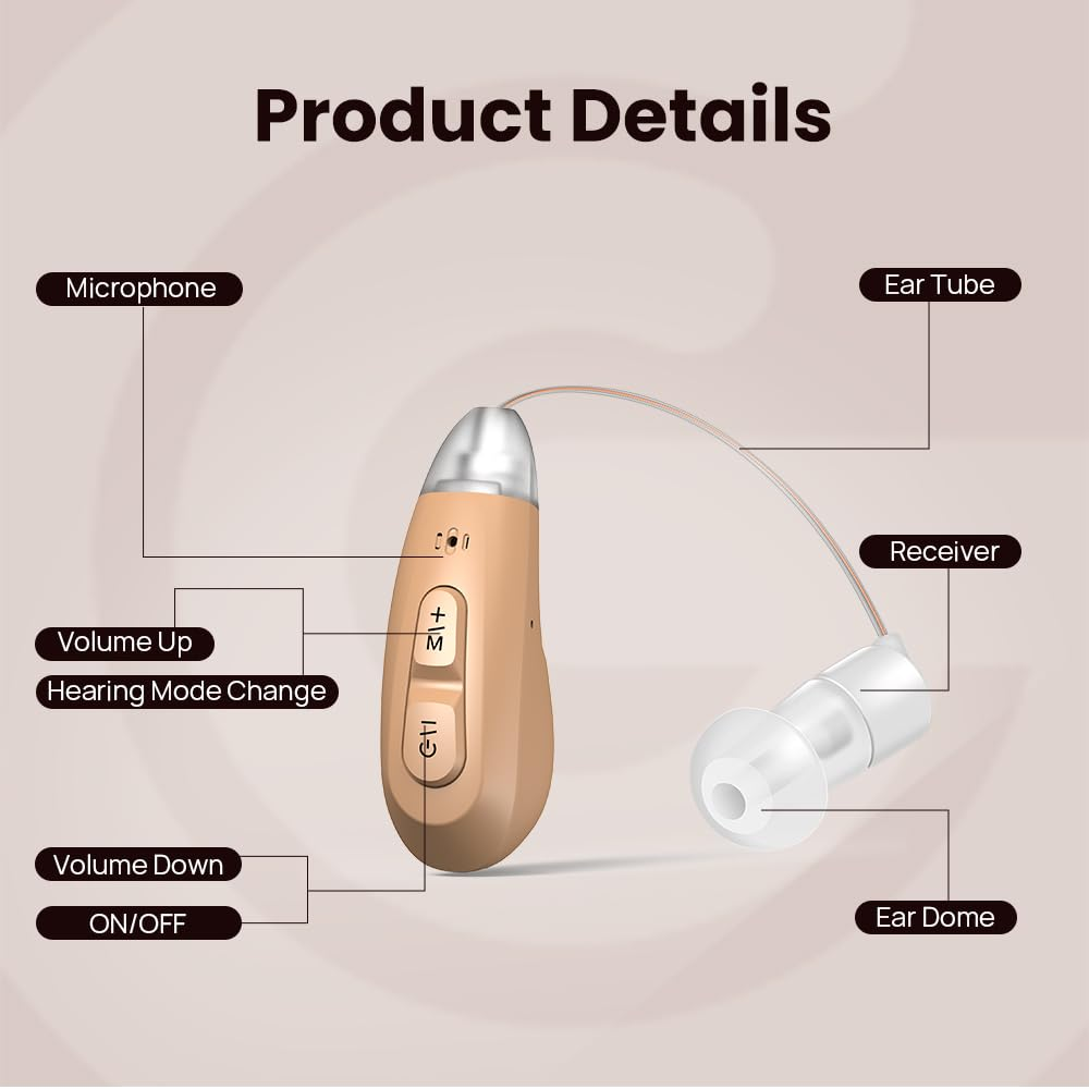 JINGHAO Hearing Aids Amplifiers Rechargeable Hearing Aids for Seniors Adults with Charging Dock (Beige) image number 5